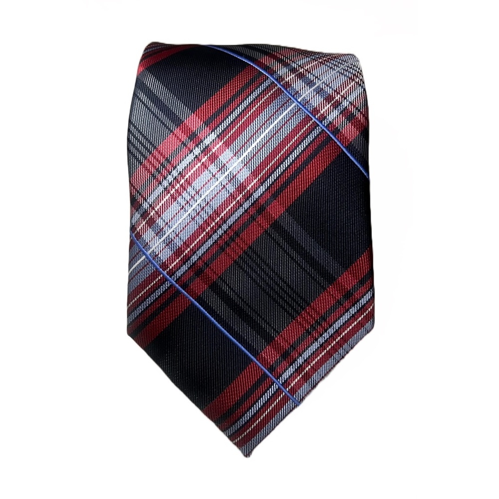 Alexander‎ Julian Handmade Tartan Plaid Designer Tie Black Red Necktie